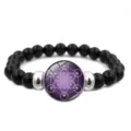 Bracelet en perles noires avec mandala Metatron Fleur de Vie et cabochon en verre - Cube Violet Foncé (XSWX6034-9)