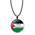 Free Palestine Flagge Glas Cabochon Anhänger Halskette mit verstellbarer Kordel - Free Palestine Text Flagge (XSWX6181-6)