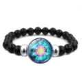 Bracelet en perles Cube de Métatron Fleur de Vie, perles noires et motif mandala galaxie - Ciel Étoilé Resplendissant (XSWX6034-10)