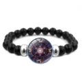Bracelet en perles noires Fleur de Vie Cube de Métatron avec cabochon en verre mandala - Géométrie Étoilée (XSWX6034-11)