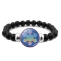Bracelet perles noires Metatron fait main avec motif Mandala de géométrie sacrée - Mandala Arc-en-ciel (XSWX6034-12)