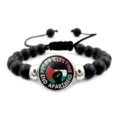 Bracciale regolabile con perline nere e cabochon Free Palestine ed End Apartheid - Testo Pugno Free Palestine (XSWX6090-4)