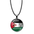 Detaillierte Palästina-Flagge Glaskuppel Anhänger Halskette mit Free Palestine Text - Text Flagge Symbol (XSWX6181-12)