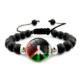 Bracciale fatto a mano con bandiera palestinese e simbolo della pace, perline nere - Bandiera Segno di Pace (XSWX6090-7)