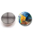 Detail view of Van Gogh Café Terrace glass fridge magnet showing front and back side - Café Terrace at Night (XSWX6052-4) / 25mm