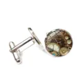 Close-up of steampunk mechanical gear design on vintage-style glass cabochon cufflinks. - Mechanical Gear Time Gem Style (XSWX6040-2)