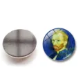 Detailed macro view of glass fridge magnet featuring a Van Gogh portrait and magnetic back - Self-Portrait (XSWX6052-3) / 25mm