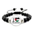 Bracciale regolabile di perle nere con cuore della bandiera della Palestina - Cuore I Love Palestine (XSWX6090-12)