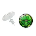Detailed view of lucky four-leaf clover stud earrings with silver-tone backing. - Clover Style 7 (XSWX6018-7)