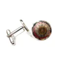 Detailed close-up of steampunk gear clock cufflinks for men's French shirt cuffs - Mechanical Gear Time Gem Style (XSWX6040-3)