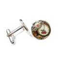 Close-up detail of steampunk clockwork gear cufflinks with vintage glass cabochon finish. - Mechanical Gear Time Gem Style (XSWX6040-4)