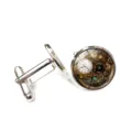 Detailed view of steampunk cufflinks featuring intricate mechanical gear designs. - Mechanical Gear Time Gem Style (XSWX6040-9)