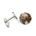 Close-up of steampunk cufflinks featuring vintage mechanical gear and clock face designs. - Mechanical Gear Time Gem Style (XSWX6040-8)