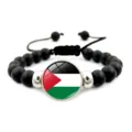 Bracciale di perline bandiera della Palestina con cordino nero regolabile e cabochon in vetro - Stile Motivo Bandiera (XSWX6090-5)