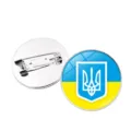 Ukraine Flagge Zeitstein Brosche mit Dreizack Wappen Reversnadel Metall Abzeichen Schmuck - Vintage Flaggenstil (XSWX4491-7) / Silber