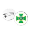 Runde ukrainische Emblem-Brosche Anstecknadel mit grünem Kreuz und Dreizack-Symbol - Grenzschutz-Abzeichen (XSWX4491-9) / Silber