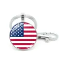 High-quality detail of a silver keychain with USA flag time gem and lobster clasp. - United States