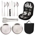 Stainless steel outdoor camping tableware set portable picnic cutlery and plates kit - Outdoor Silver 10-Piece Set (Steak Knives)