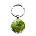 Porte-clés trèfle à quatre feuilles porte-bonheur avec motif de cabochon en verre - Style Trèfle Goutte de Rosée Réaliste (XSWX6006-12)