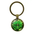 Vintage bronze lucky four-leaf clover glass cabochon keychain for car and bag charms - Clover Style 7 (Antique Bronze-7)