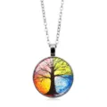 Detailed macro shot of the four seasons Tree of Life glass cabochon pendant necklace - Life Tree Pattern 3 (XSWX6072-3)