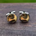 Detailed macro shot of vintage gramophone design glass cabochon cufflinks for men's shirts - Vintage Gramophone (5HXK0108-3)