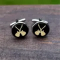 Detail view of rock music cufflinks with crossed guitar design on black background - Crossed Electric Guitars (5HXK0108-2)