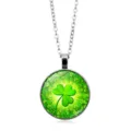 Elegante collar con colgante de cúpula de cristal de trébol verde y cadena - Silver Style 5 (XSWX6009-5)