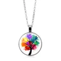 Vibrant bunte Lebensbaum-Glaskabochon-Halskette mit eleganter silberner Gliederkette - Lebensbaum Muster 10 (XSWX6072-10)