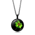 Collar de trébol de cuatro hojas con colgante de cristal redondo y cadena negra - Estilo Trébol de Cuatro Hojas (XSWX6009-9) / Negro