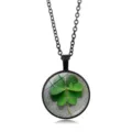 Collar de trébol de cuatro hojas con colgante de cabujón de vidrio y cadena negra - Estilo Trébol de Cuatro Hojas (XSWX6009-10) / Negro