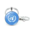 United Nations UN logo time gem keychain with silver metal lobster clasp and ring - United Nations