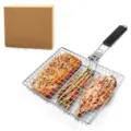Stainless steel grilling basket with folding handle for outdoor BBQ fish and meat - BBQ Grill Mesh (Boxed)