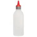 Plastic squeeze sauce bottle with red tip and silver collar for kitchen seasoning and BBQ use. - Red (Narrow Mouth)