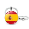 Durable metal keychain featuring Spain flag glass cabochon with secure lobster clasp - Spain
