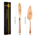 Embossed rose gold stainless steel cake server set with detailed dimensions and gift box - 2-Piece Set (With Color Box) / Rose Gold