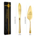 Juego de pala y cuchillo para tartas en acero inoxidable dorado con medidas y peso. - Juego de 2 Piezas (Con Caja) / Dorado