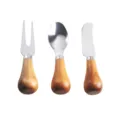 Professional 3pcs stainless steel cutlery set with ergonomic wooden handles for butter and cheese - Three-Piece Set