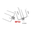 Detail view of stainless steel rotisserie meat forks with precise dimension measurements - MF02 / Stainless Steel MF02