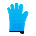 Blue silicone oven mitt five finger heat resistant thick baking glove with heart anti slip texture - 1pc Blue