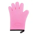 Rosa Silikon Ofenhandschuh Fünffinger hitzebeständig Küchen Backhandschuh mit Herzmuster - 1 Stück Rosa