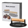 Durable alloy meat presser with wooden handle for burgers and steaks - Black Round