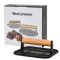 Heavy-duty burger meat press with wooden handle in black finish - Black Square