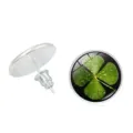 Elegant lucky four-leaf clover glass cabochon stud earrings in silver finish metal - Clover Style 6 (XSWX6018-6)