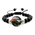 Bracciale regolabile con perline nere e cupola in vetro bandiera Palestina Free Palestine - Pugno Viva Palestina (XSWX6090-9)