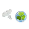 Silver shamrock glass cabochon stud earrings with green clover design and sky background - Clover Style 11 (XSWX6018-11)