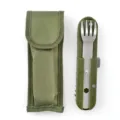 Tragbares multifunktionales Campingbesteck-Set aus Edelstahl klappbar mit grüner Tasche - Armeegrünes Besteckset / Dreiteiliges Set
