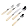 Elegante juego de cubiertos retro de 5 piezas de acero con mangos de acrílico beige - Set de 5 piezas / Beige