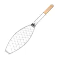 Cesta de parrilla para pescado de acero inoxidable con mango de madera, red de barbacoa duradera. - Rejillas para pescado 62,5*12