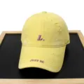 Fashionable yellow distressed baseball cap with L embroidery and casual streetwear style. - Adult 56-60cm / Yellow
